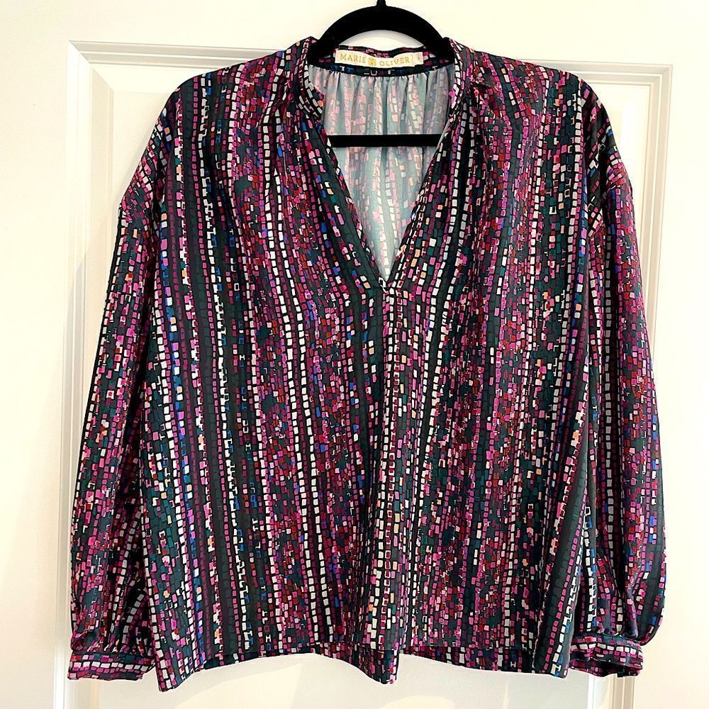 EUC Marie Oliver Mosaic Long Sleeve Blouse Sz. S